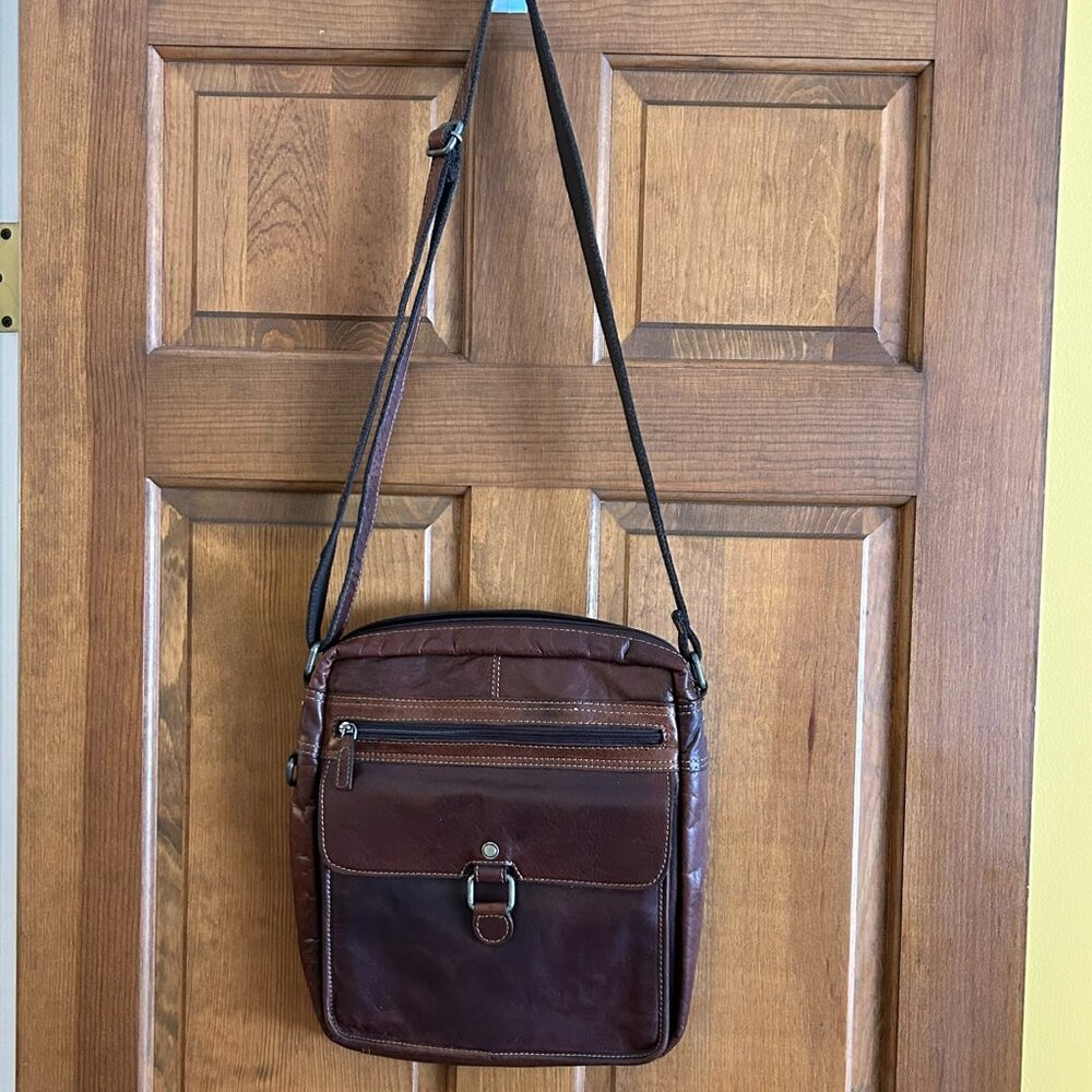 Jack Georges Brown Leather Large Crossbody Bag